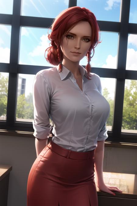 4291412207-3420850229-trissmerigold, brown eyes, braids, hair bun, red hair, dressed in business clothes, shirt, penci skirt, looking at viewer, offic.png